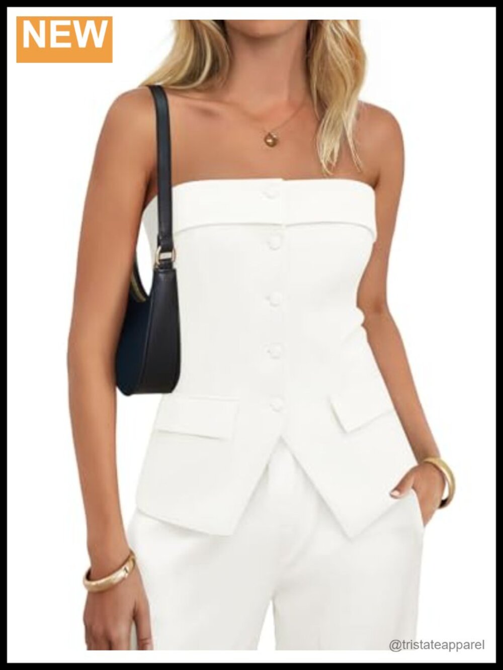 Strapless Sleeveless Blazer Vest for Women Business Casual Button-Up Waistcoat
